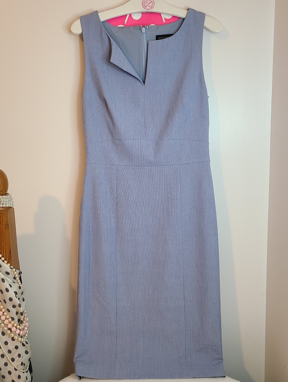 Banana Republic Sleeveless Light Blue Sheath Dress Size 0 - Picture 6 of 10